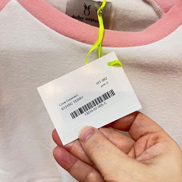 NEW Dudley Stephens‎ Cove Crewneck Terry Top Pink & White Polyester Size S - Picture 4 of 6